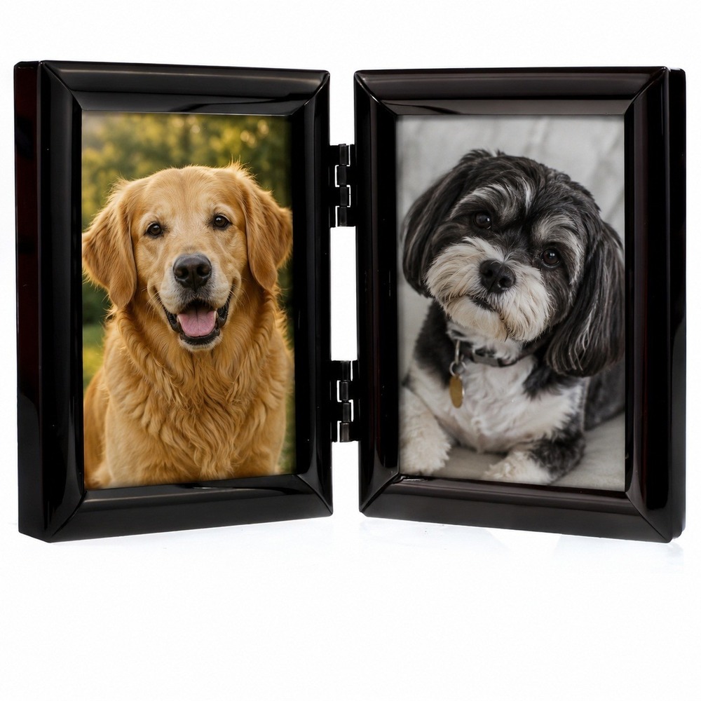 Double Hinged Mini Picture Frame 2.5x3.5 Black Metal Tabletop Wall Hanging